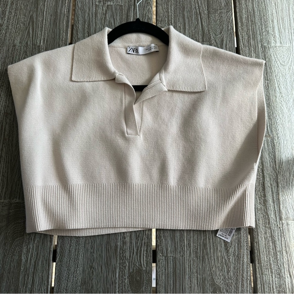 Zara collared crop sleeveless sweater top size small